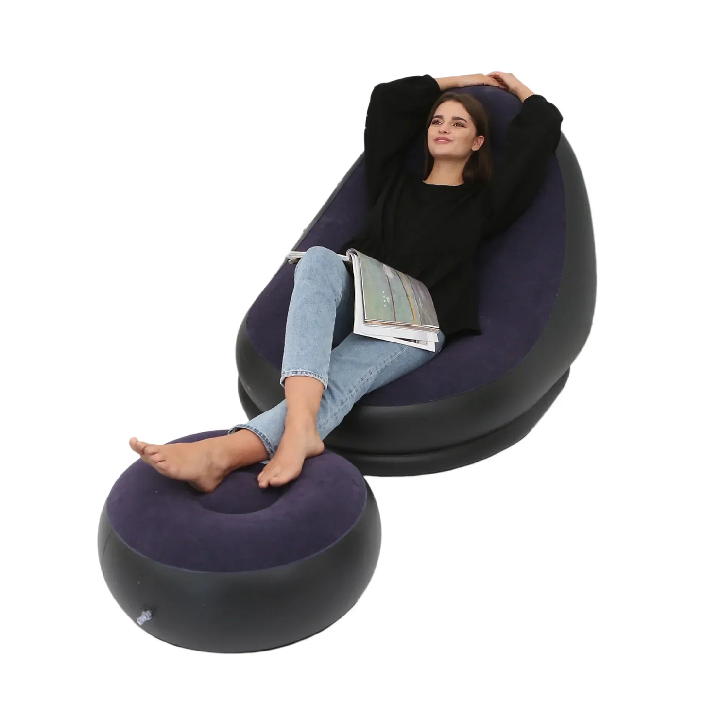 Lazy Inflatable Sofa Outdoor Chair Foldable Lounge Chair Set Footrest