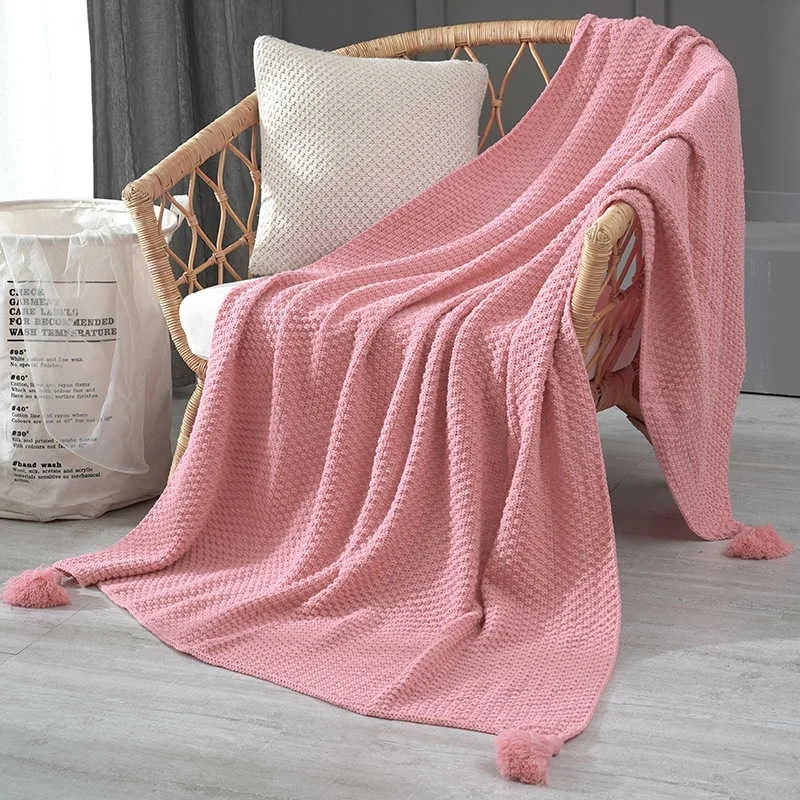 Nordic Tassel Knitted Blanket Solid Fringe Blanket For Bed