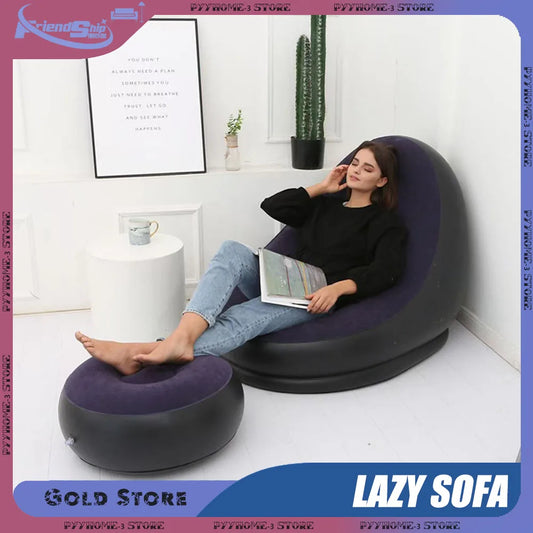 Lazy Inflatable Sofa Outdoor Chair Foldable Lounge Chair Set Footrest