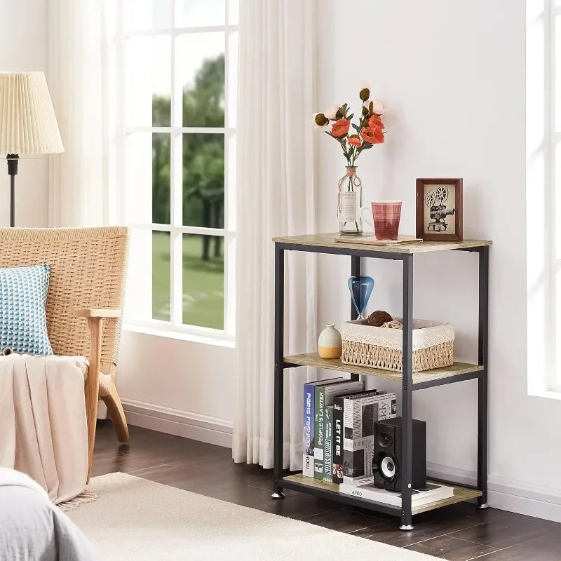 Tall End Side Table Nightstand, 3-Tier Storage Shelf