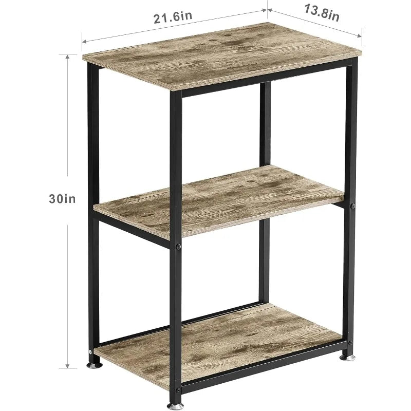 Tall End Side Table Nightstand, 3-Tier Storage Shelf