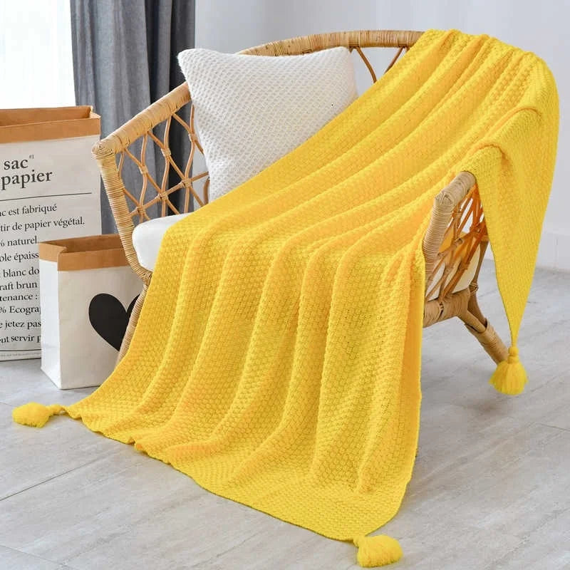 Nordic Tassel Knitted Blanket Solid Fringe Blanket For Bed