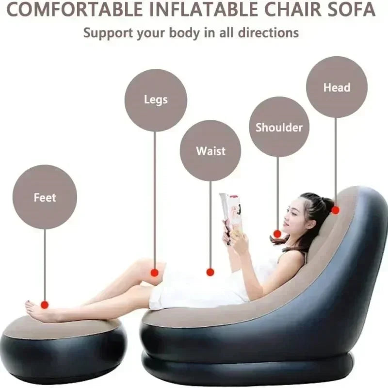 Lazy Inflatable Sofa Outdoor Chair Foldable Lounge Chair Set Footrest