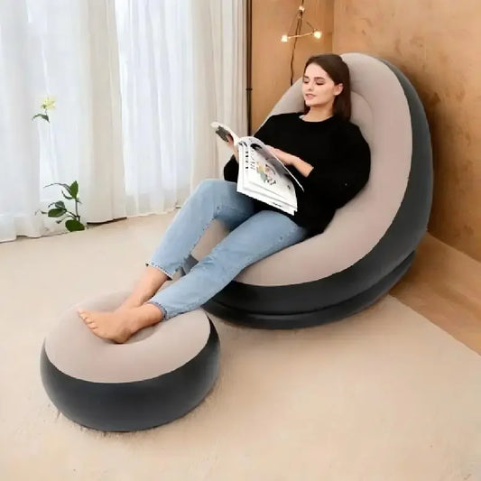 Lazy Inflatable Sofa Outdoor Chair Foldable Lounge Chair Set Footrest