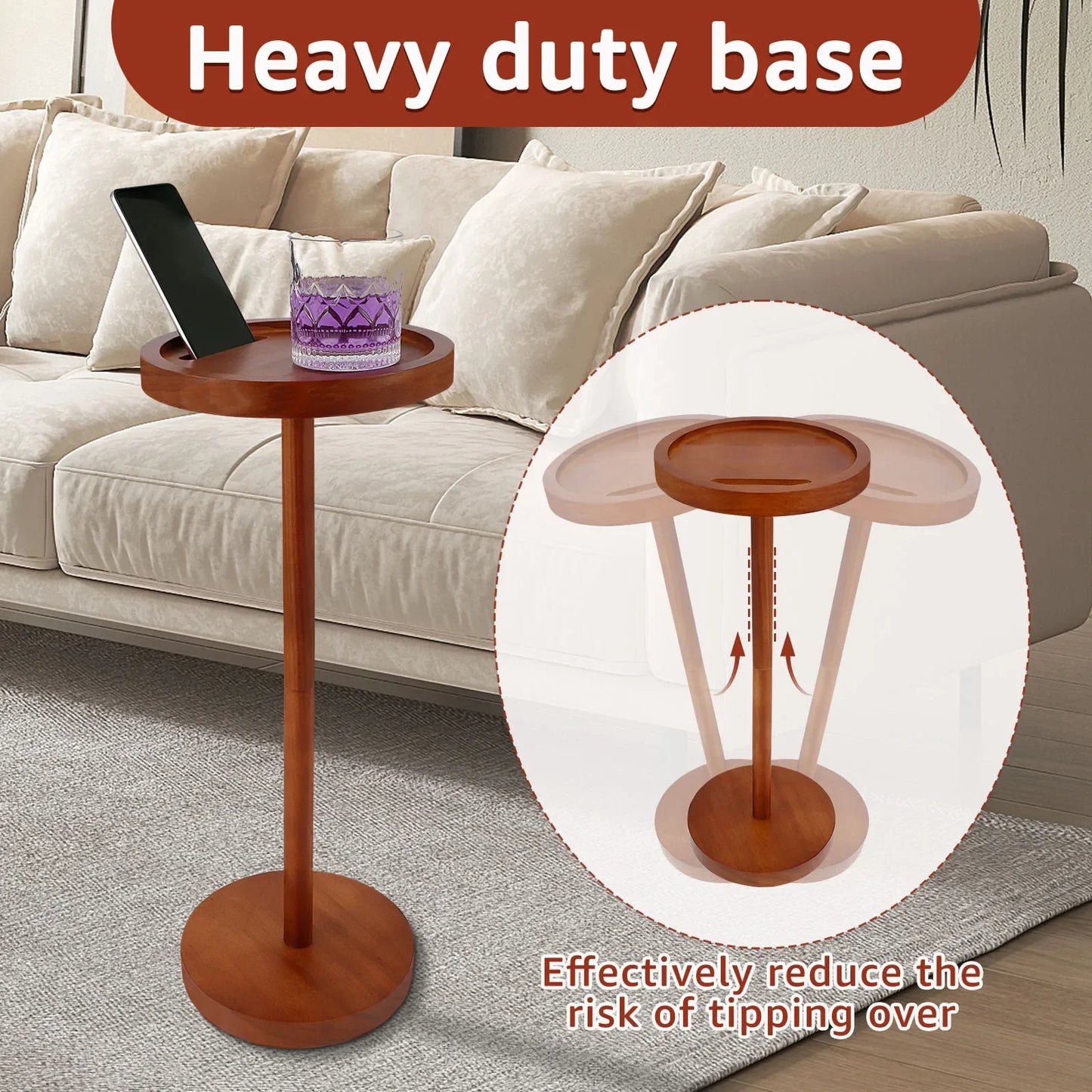 Round Wooden Small Coffee Tables with Phone Holder sofa corner tables