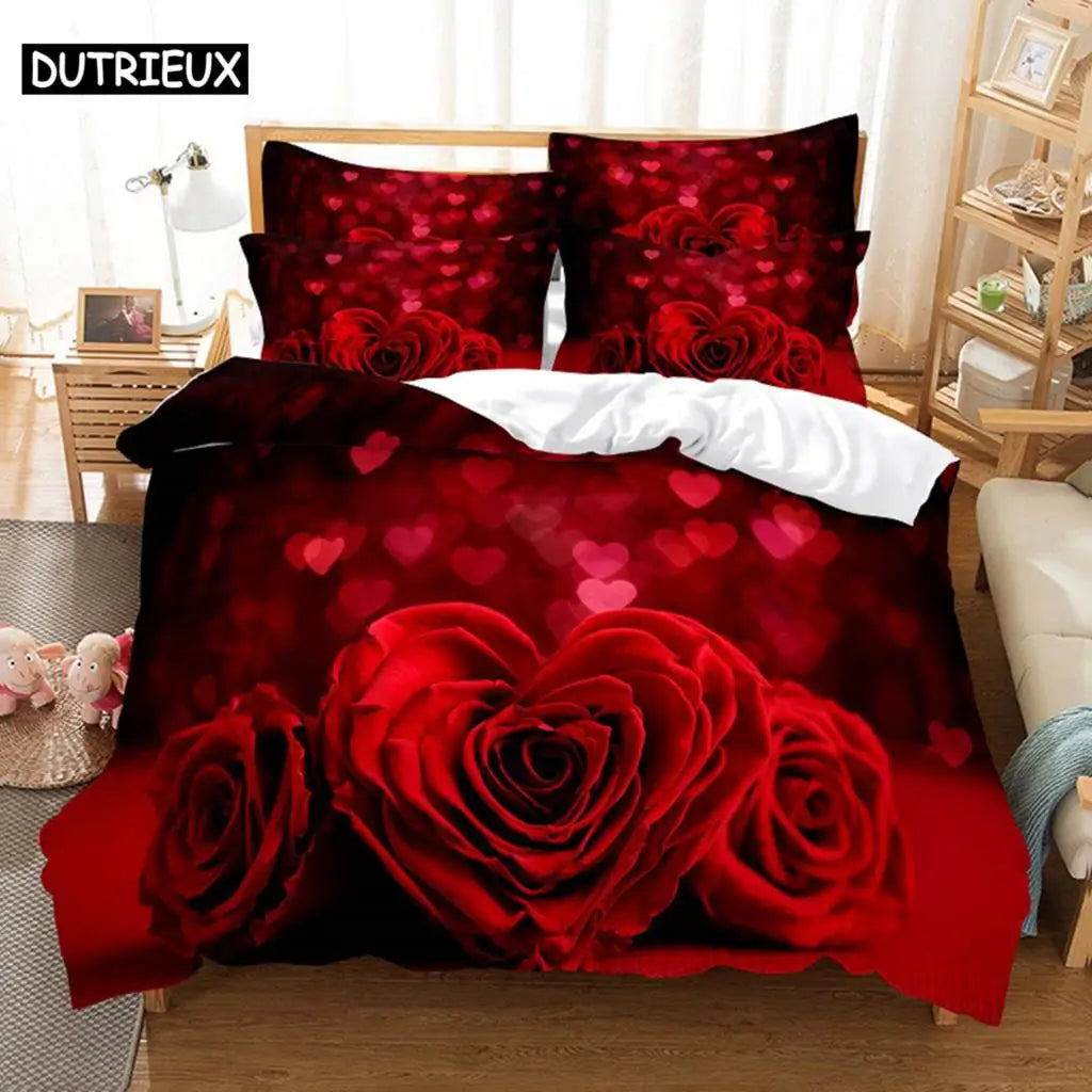 Red Rose Bedding Set Quilt Duvet Cover Comforter Pillow Case