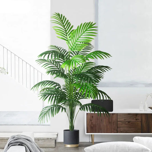 Artificial Palm Tree Tropical Fake Plants Green Plastic Palm Leafs
