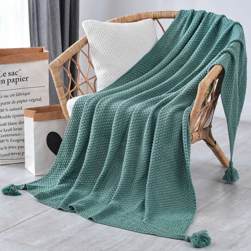 Nordic Tassel Knitted Blanket Solid Fringe Blanket For Bed