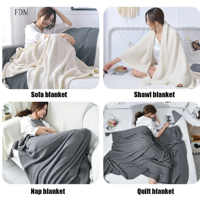 Nordic Tassel Knitted Blanket Solid Fringe Blanket For Bed