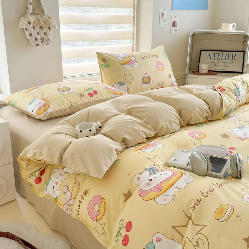 Microfiber Bedding Set Queen Size Duvet Cover for Kids Single Bed