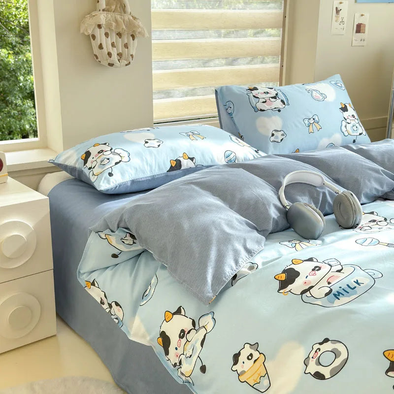 Microfiber Bedding Set Queen Size Duvet Cover for Kids Single Bed