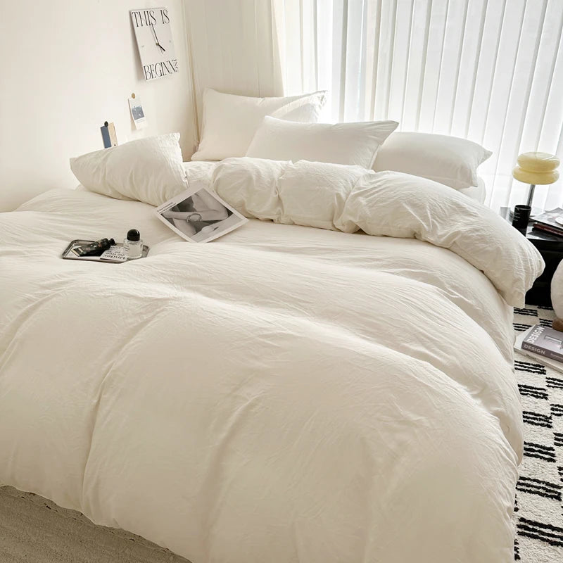 Solid Bed Linen Cotton Bedding Set with Sheet Duvet Cover Pillowcase
