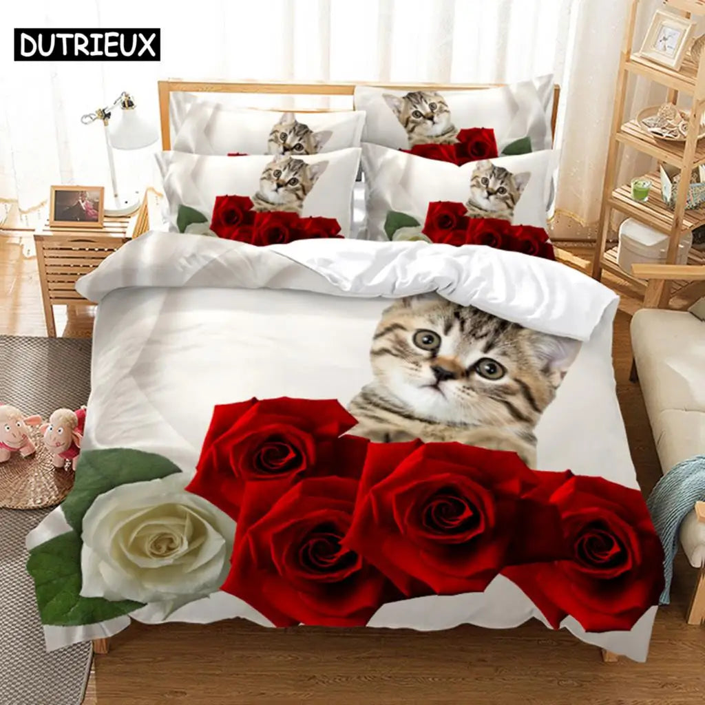 Red Rose Bedding Set Quilt Duvet Cover Comforter Pillow Case