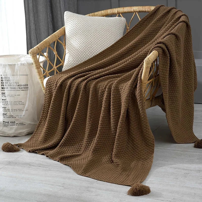 Nordic Tassel Knitted Blanket Solid Fringe Blanket For Bed