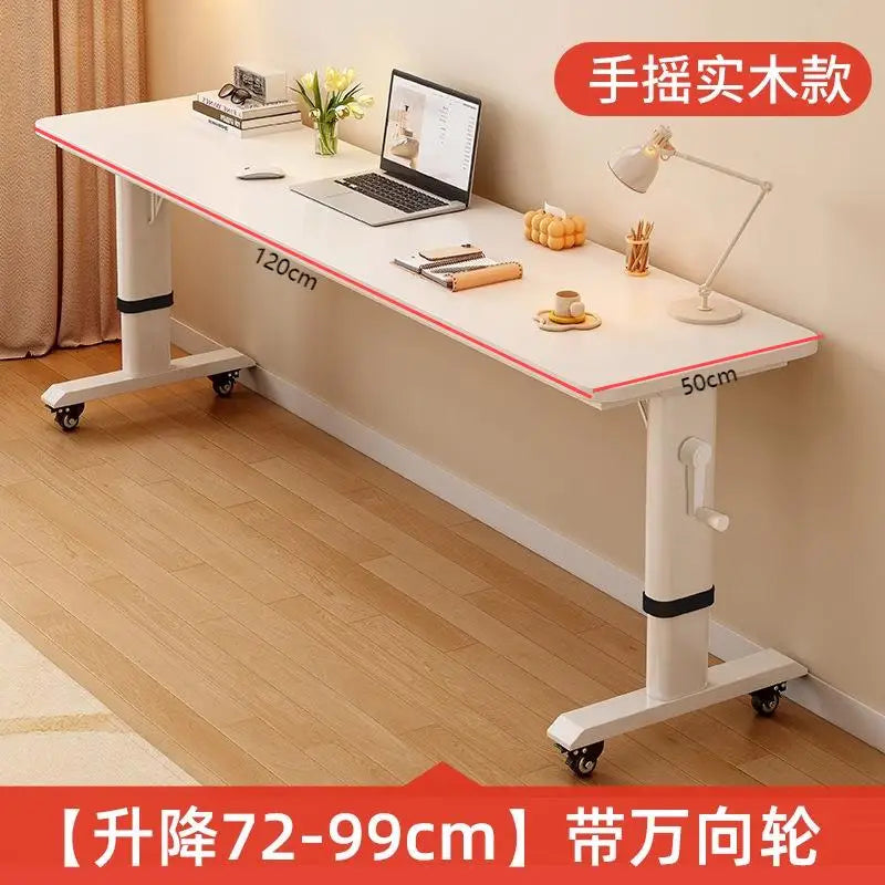 Adjustable Overbed Laptop Desk with Wheels | Bedroom Furniture Rolling Computer Table | Hand Crank Solid Wood Desk