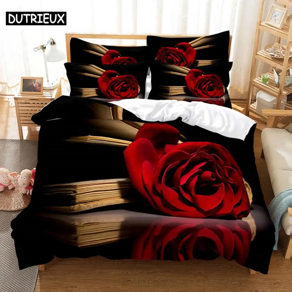 Red Rose Bedding Set Quilt Duvet Cover Comforter Pillow Case