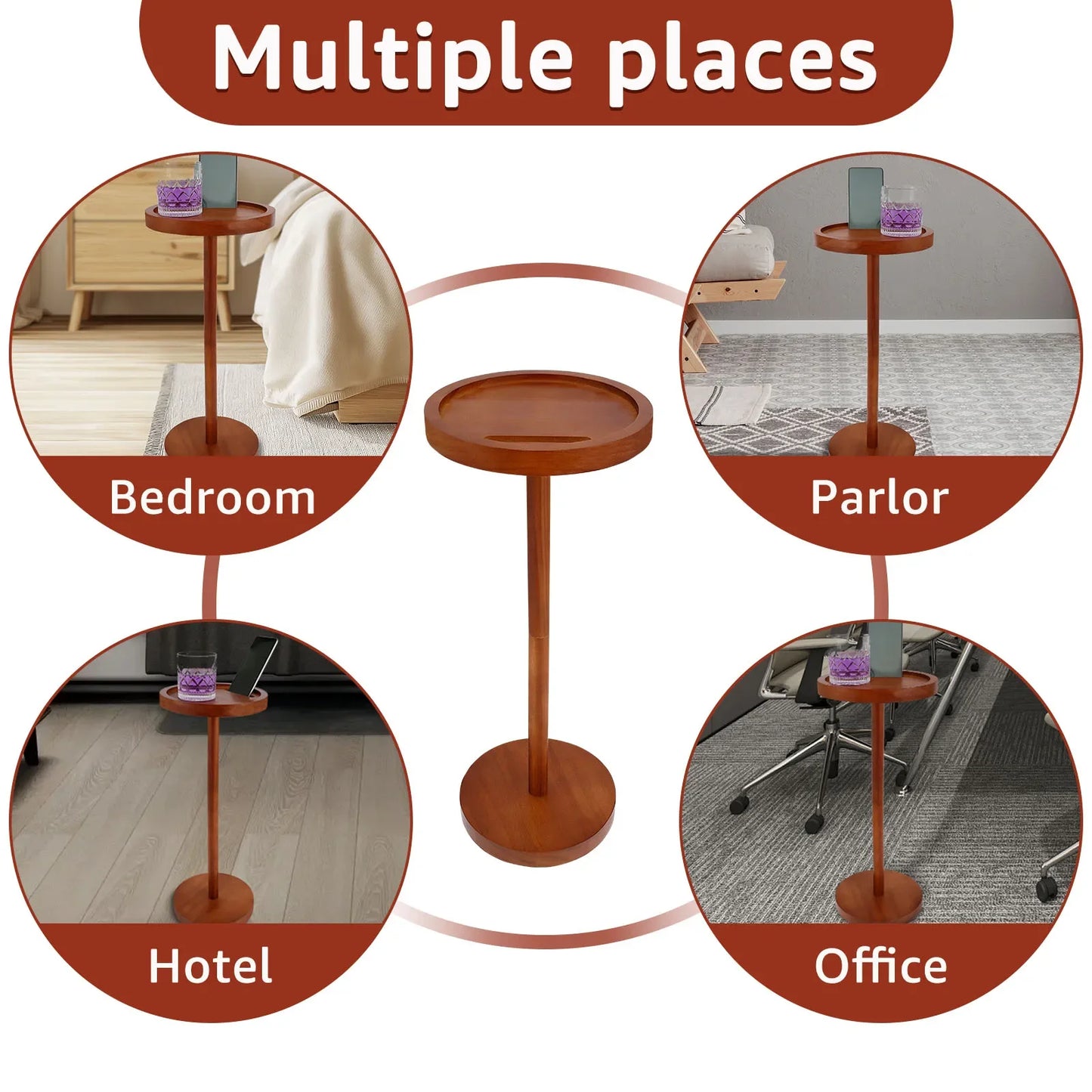 Round Wooden Small Coffee Tables with Phone Holder sofa corner tables