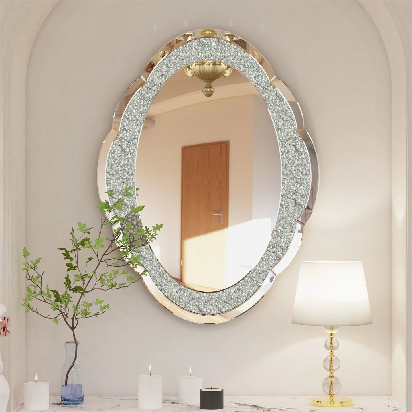 Decor Wall Mirror Arch Crystal Crushed Diamonds Vanity Accent Mirror