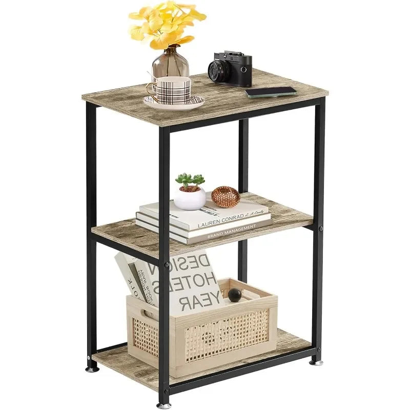 Tall End Side Table Nightstand, 3-Tier Storage Shelf