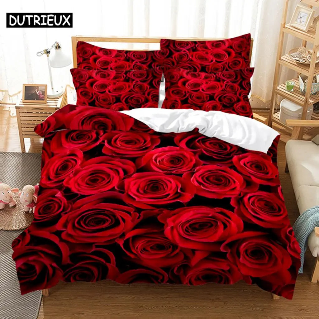 Red Rose Bedding Set Quilt Duvet Cover Comforter Pillow Case