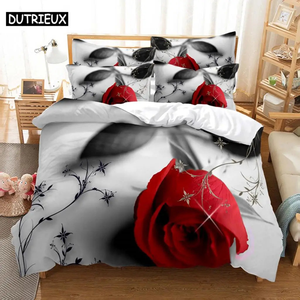 Red Rose Bedding Set Quilt Duvet Cover Comforter Pillow Case