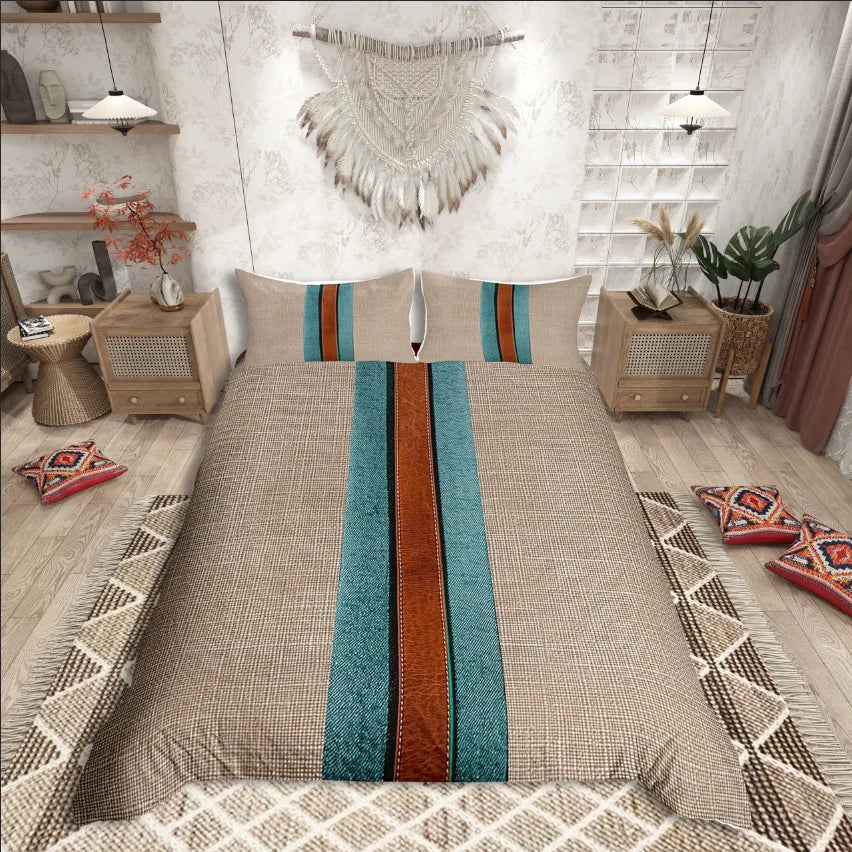 Homewish Geometric Stripes Duvet Cover Set,Geometric Plaid