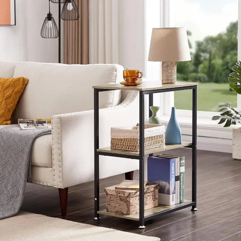 Tall End Side Table Nightstand, 3-Tier Storage Shelf