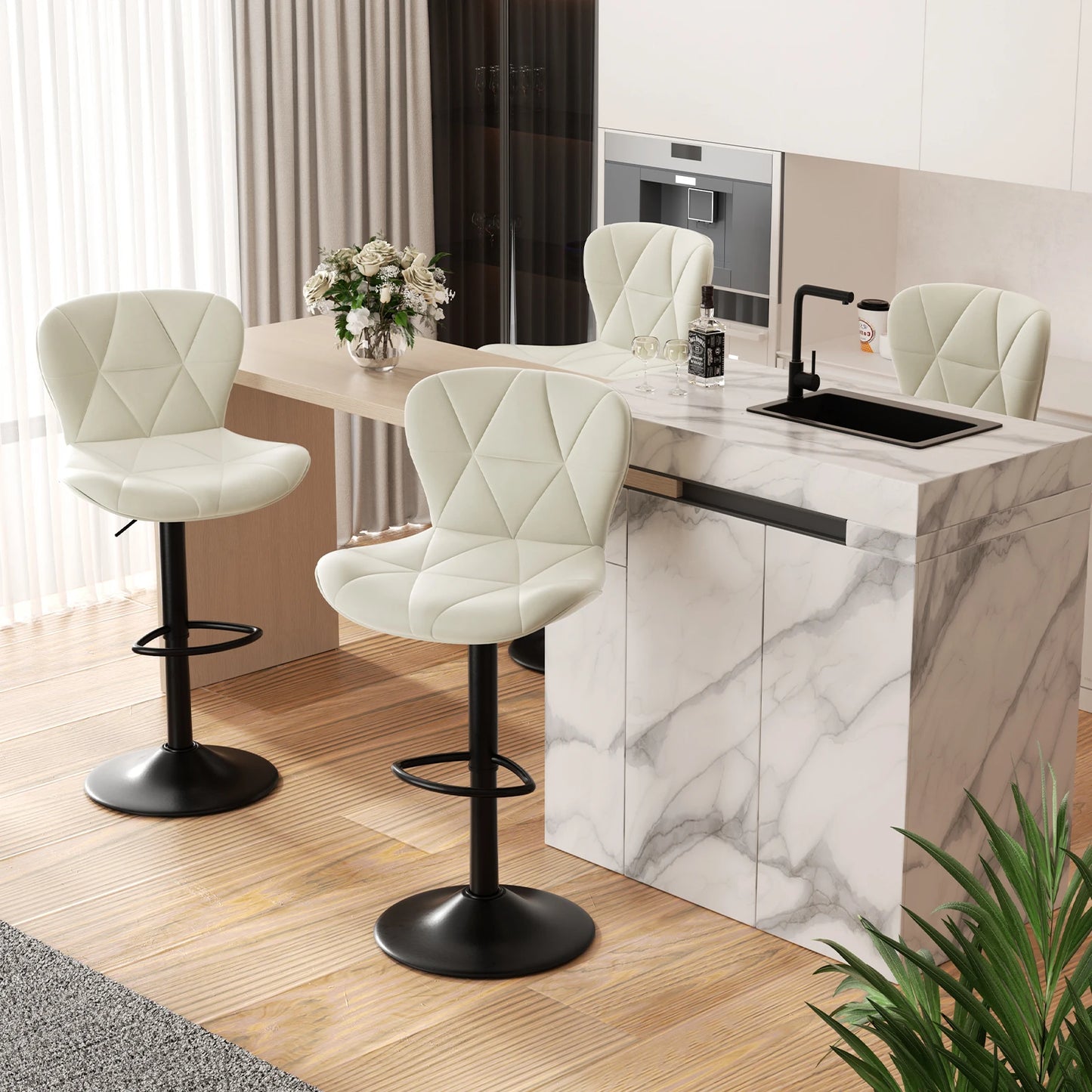 Rotation Adjustable Height, Faux Leather Upholstered with Backrest
