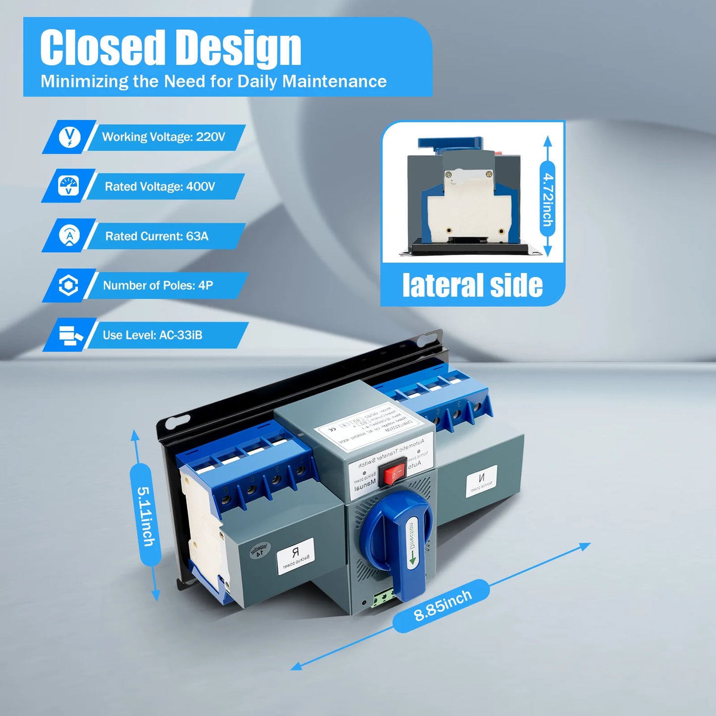 Dual Power Automatic Transfer Switch, flame-retardant plastic shell