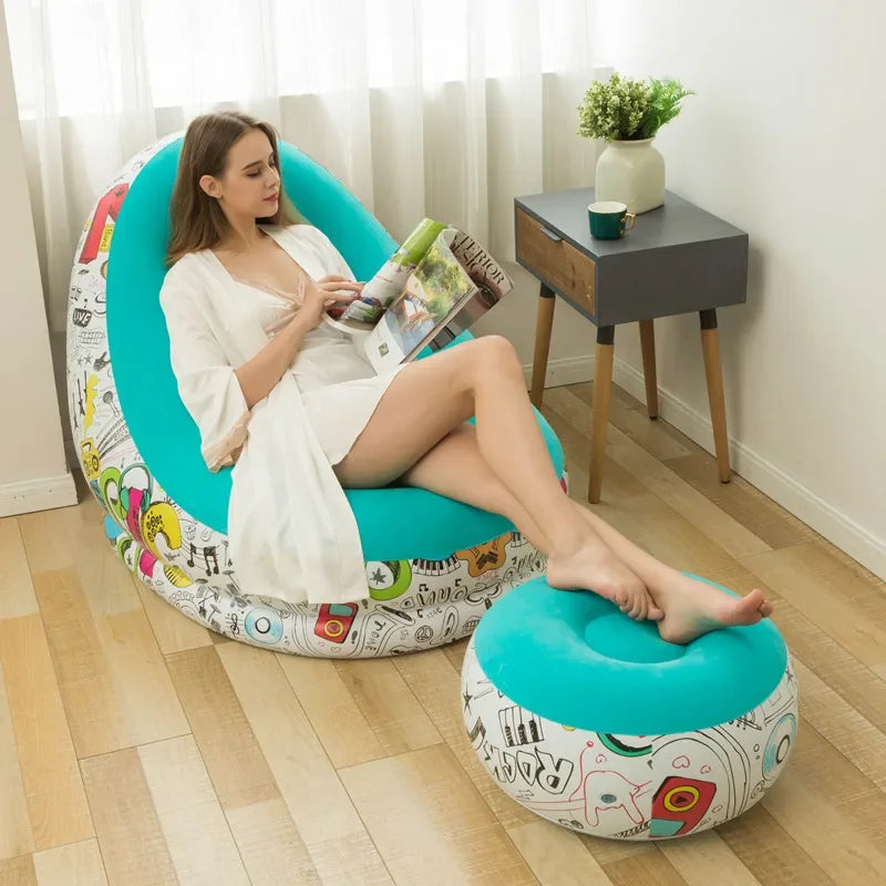 Lazy Inflatable Sofa Outdoor Chair Foldable Lounge Chair Set Footrest