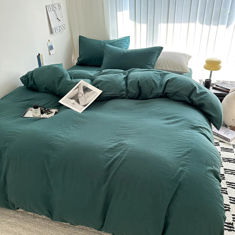 Solid Bed Linen Cotton Bedding Set with Sheet Duvet Cover Pillowcase