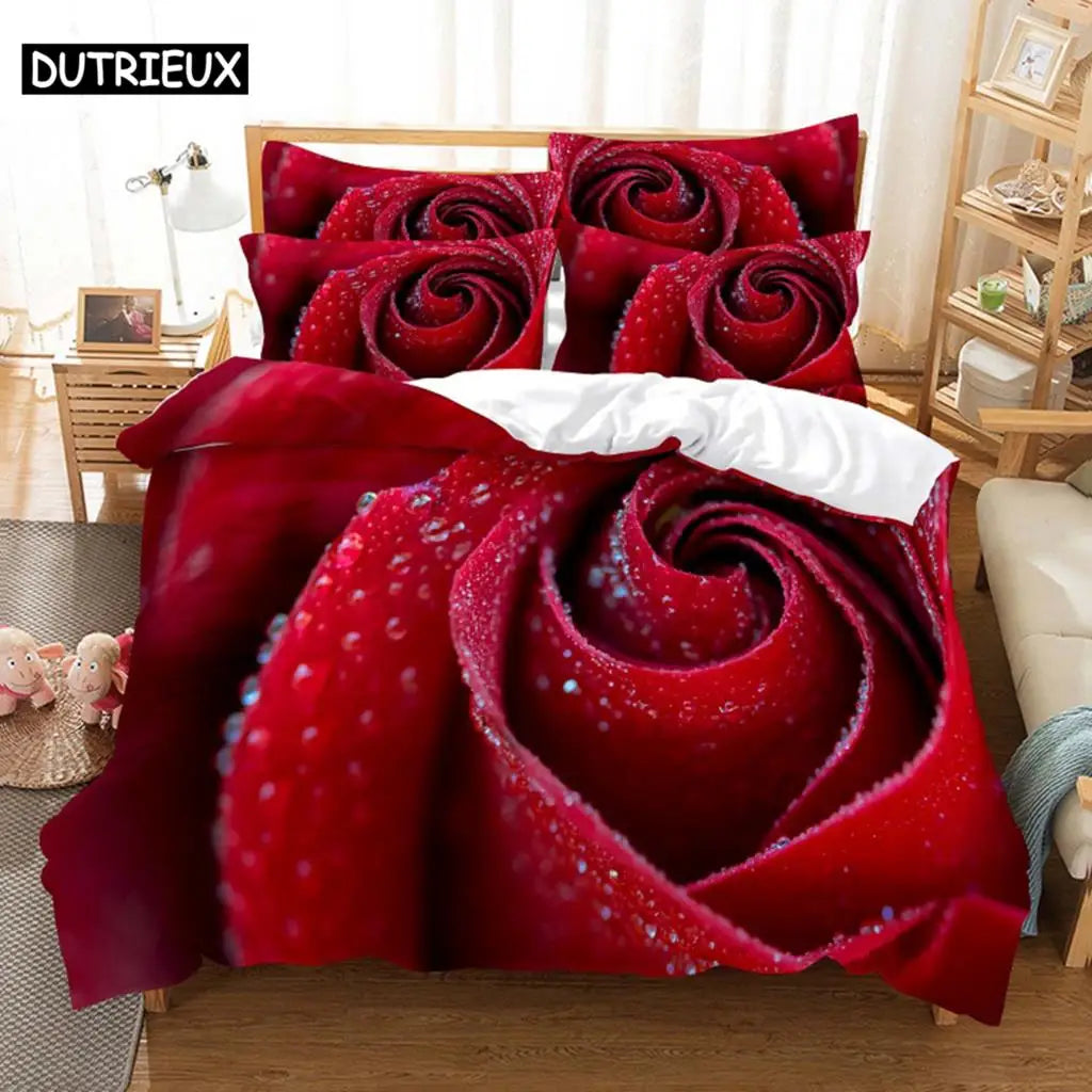 Red Rose Bedding Set Quilt Duvet Cover Comforter Pillow Case