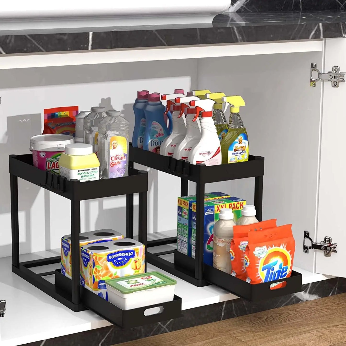 kitchen cabinet shelving unit, multi-purpose bathroom storage basket