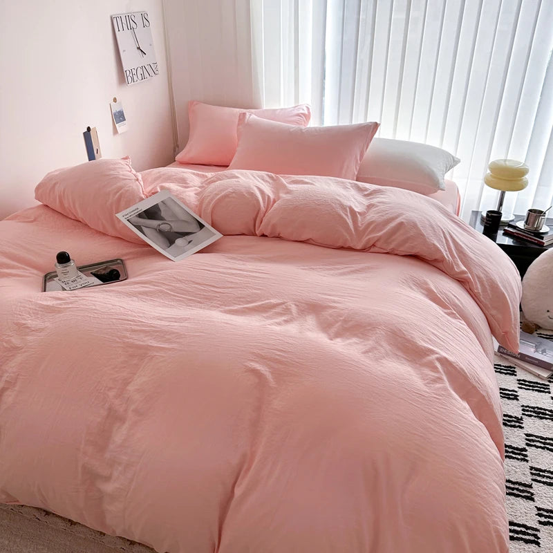 Solid Bed Linen Cotton Bedding Set with Sheet Duvet Cover Pillowcase