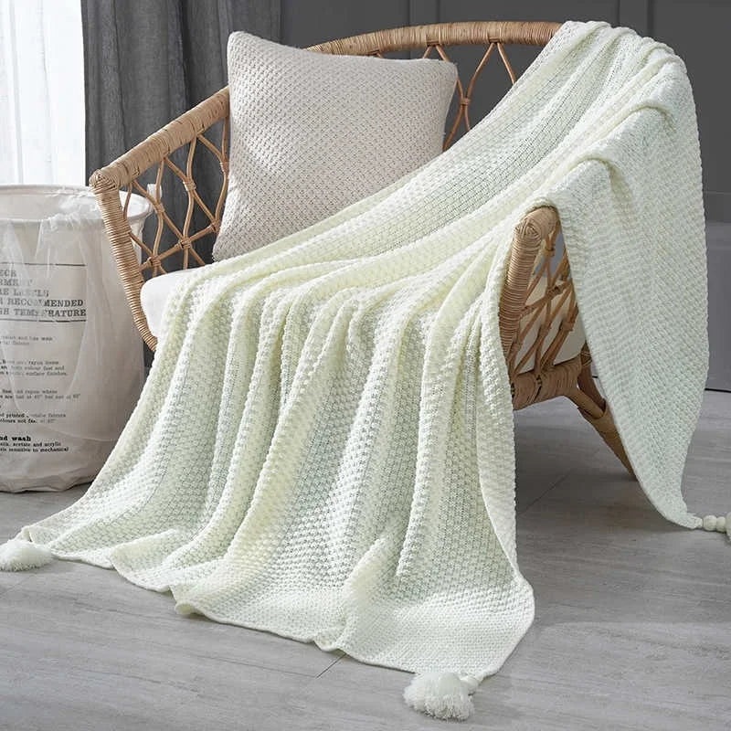Nordic Tassel Knitted Blanket Solid Fringe Blanket For Bed