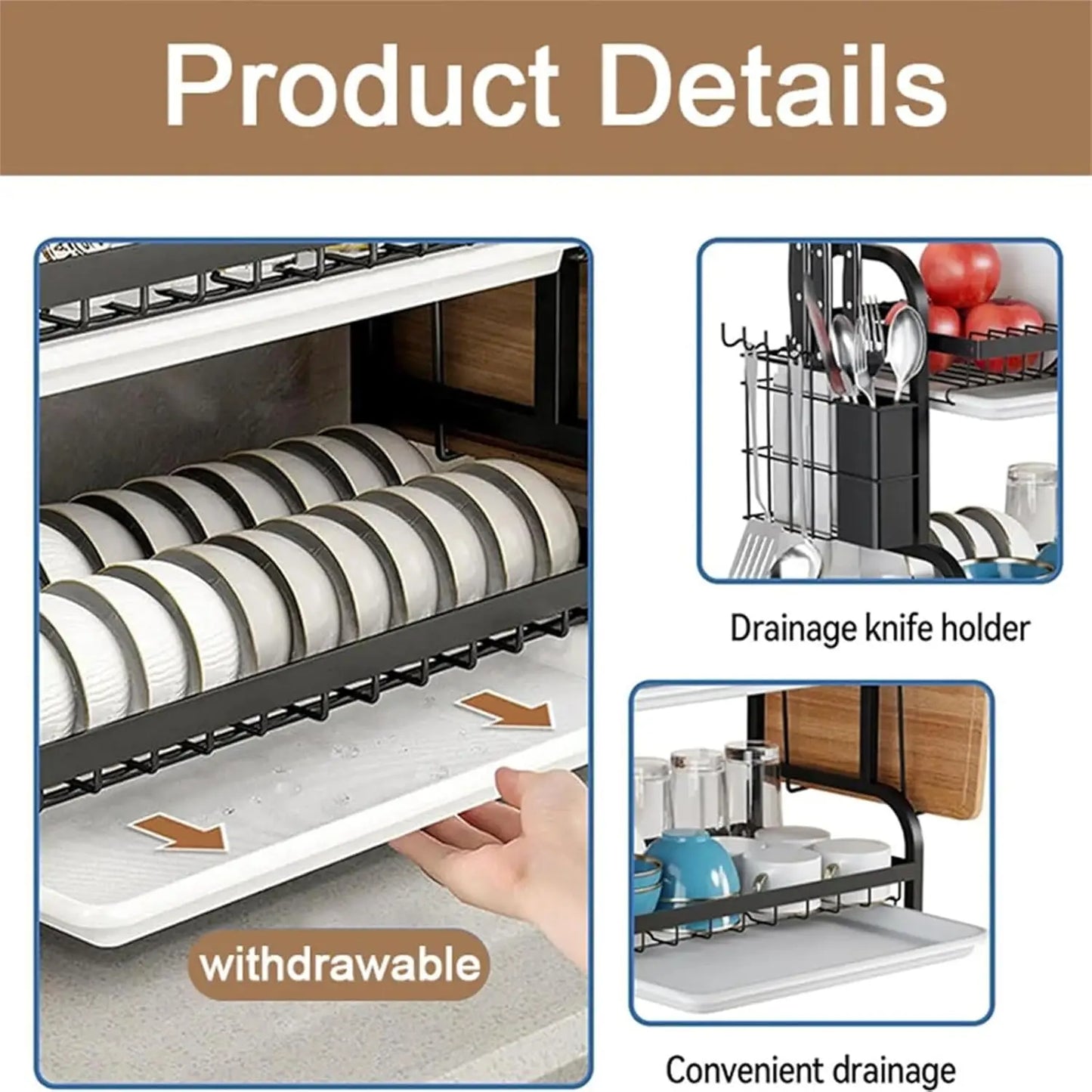 Large Capacity Dish Drainer, Suitable for Tableware
