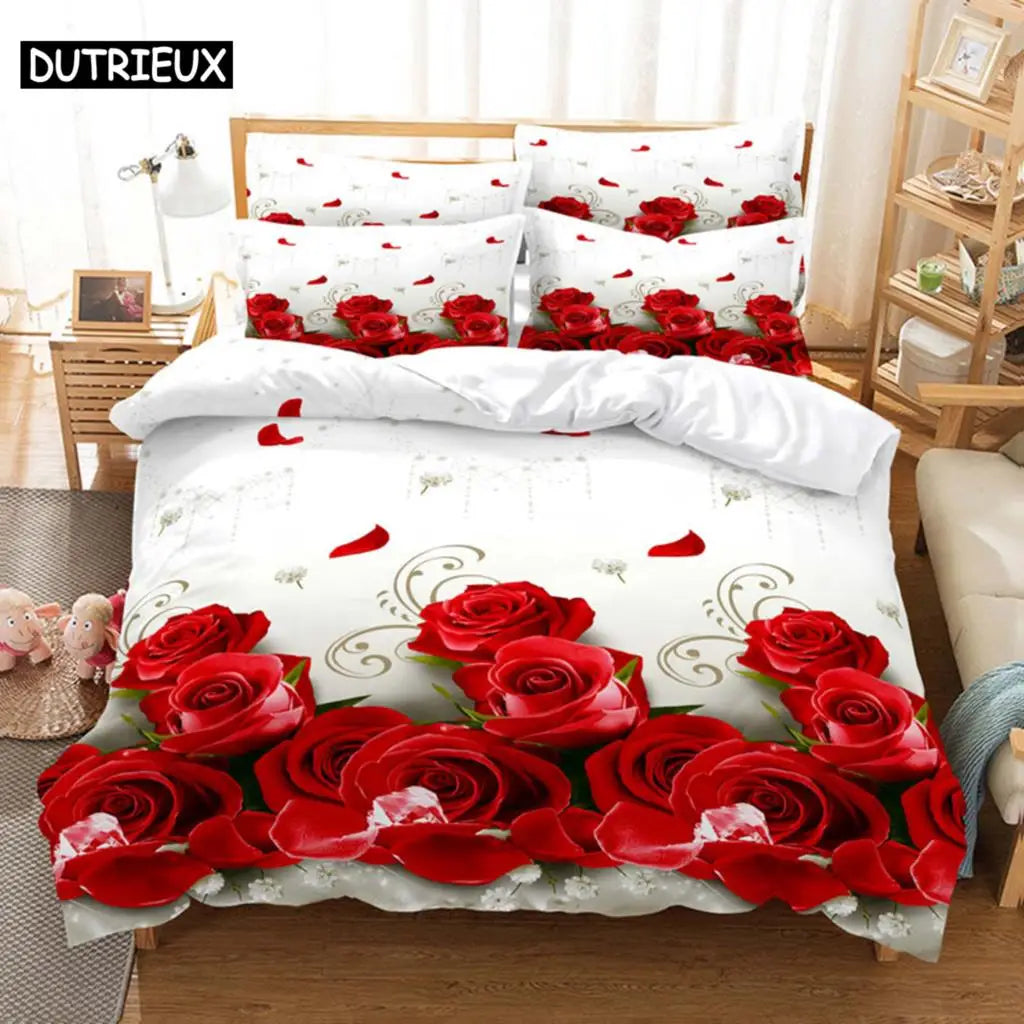 Red Rose Bedding Set Quilt Duvet Cover Comforter Pillow Case