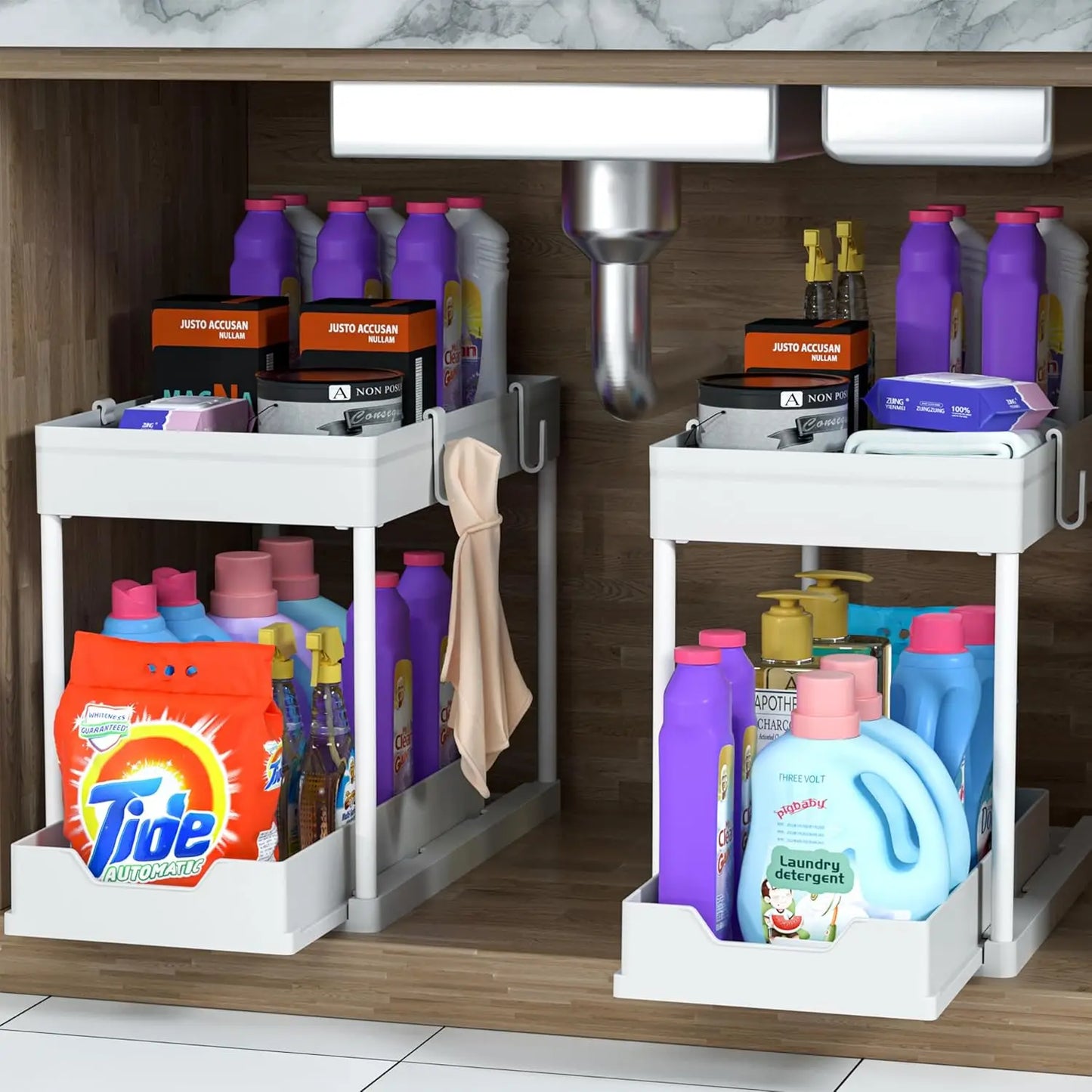 kitchen cabinet shelving unit, multi-purpose bathroom storage basket