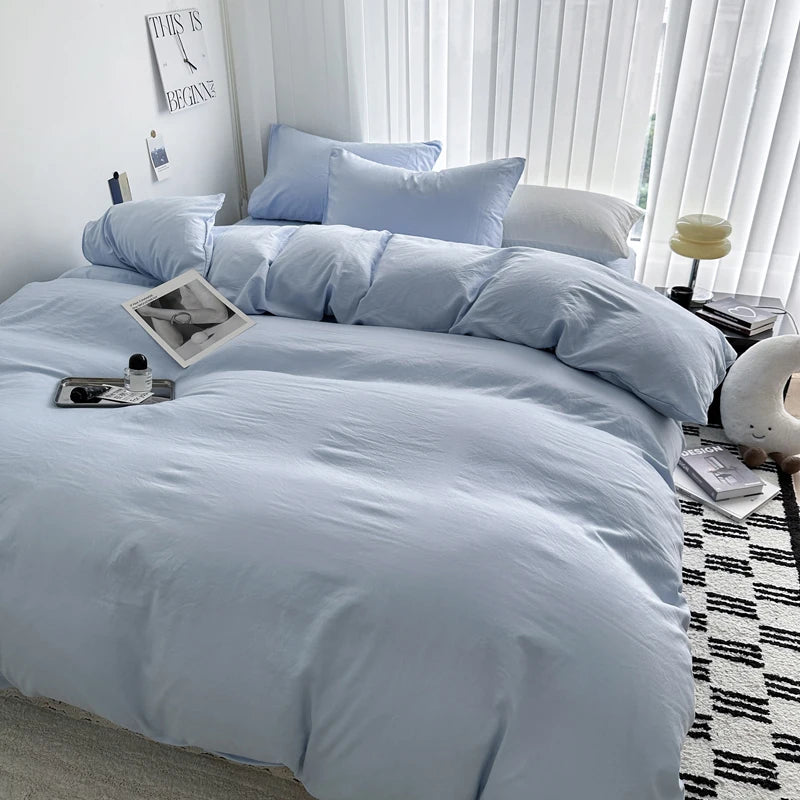 Solid Bed Linen Cotton Bedding Set with Sheet Duvet Cover Pillowcase