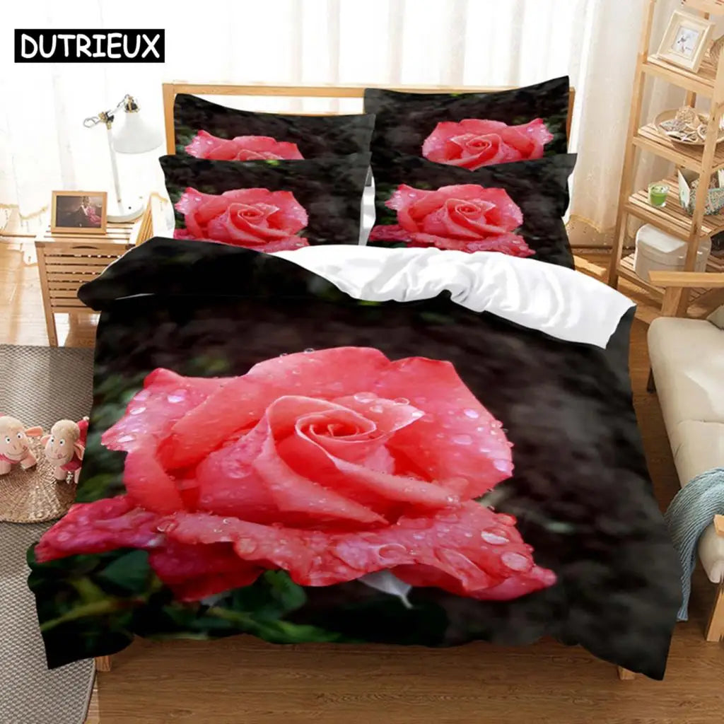 Red Rose Bedding Set Quilt Duvet Cover Comforter Pillow Case