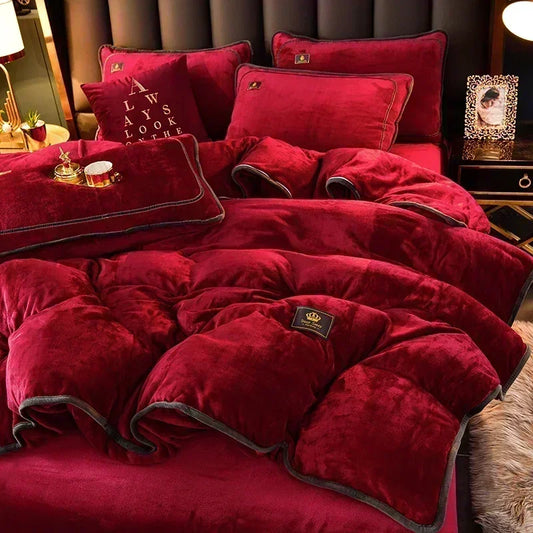 High-end Milk Velvet Autumn Winter Warm Duvet Cover Set with Bed Sheet