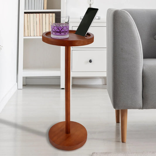 Round Wooden Small Coffee Tables with Phone Holder sofa corner tables