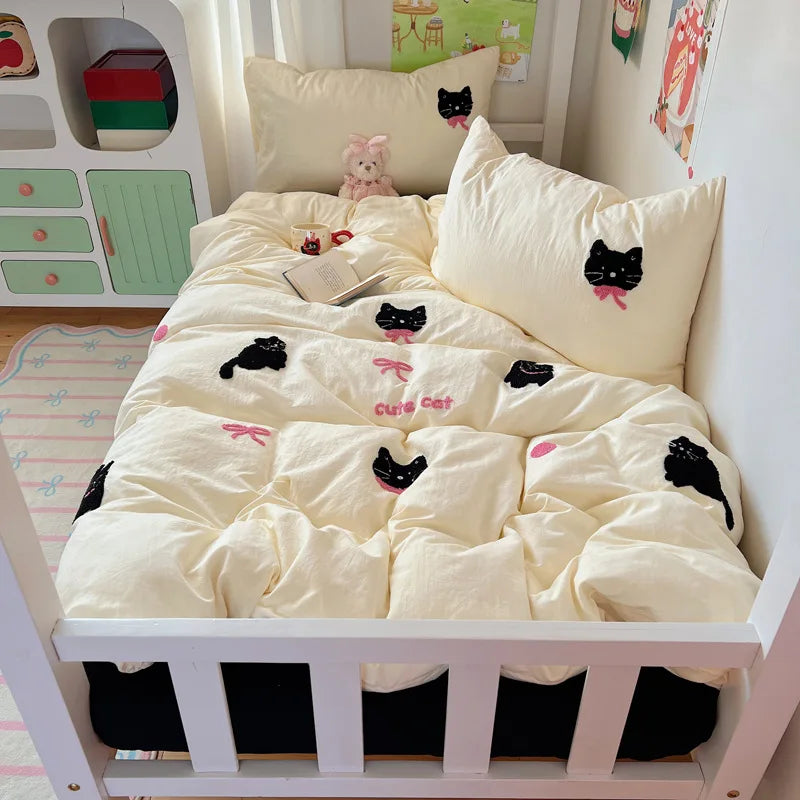 cartoon pure cotton four-piece set student small fresh dormitory