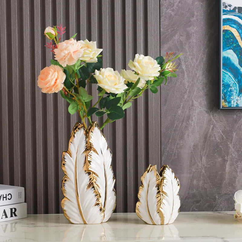 Nordic light luxury gold painted ceramic high-end vases