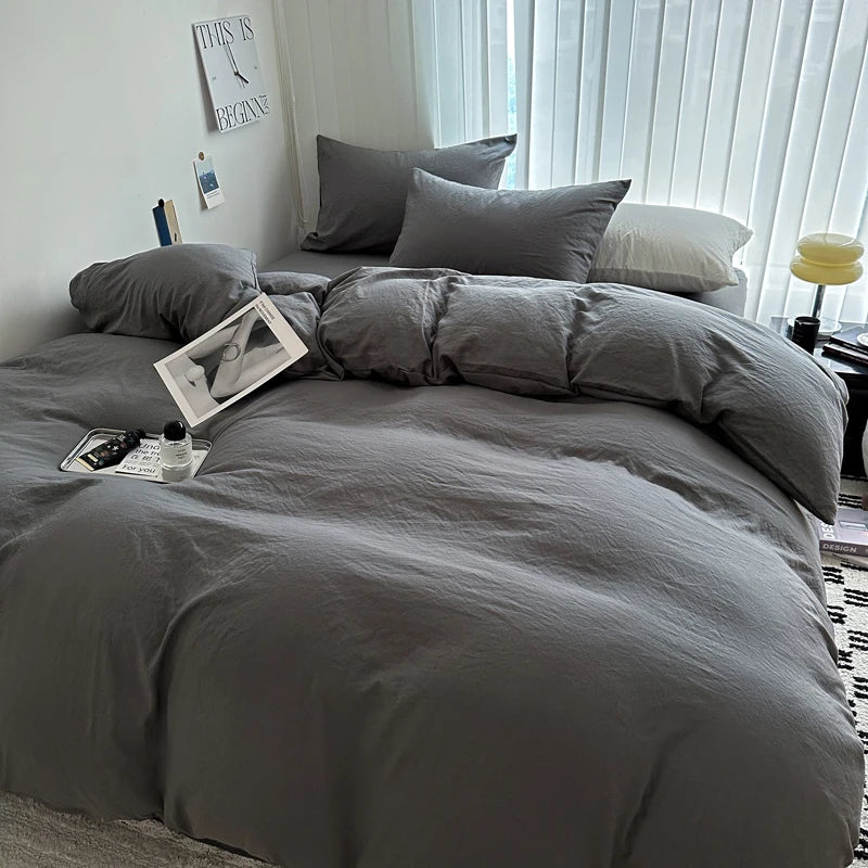 Solid Bed Linen Cotton Bedding Set with Sheet Duvet Cover Pillowcase