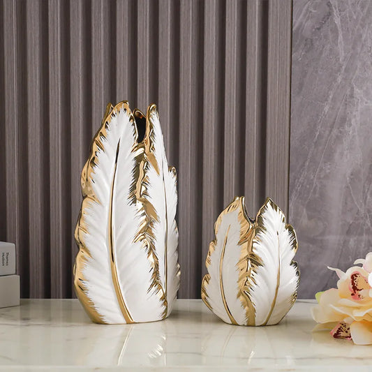 Nordic light luxury gold painted ceramic high-end vases