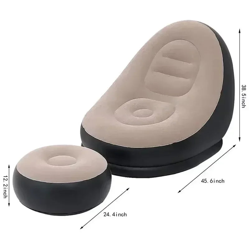 Lazy Inflatable Sofa Outdoor Chair Foldable Lounge Chair Set Footrest