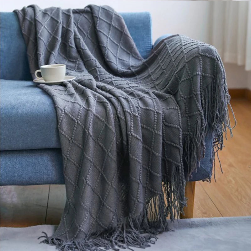 Nordic Tassel Knitted Blanket Solid Fringe Blanket For Bed