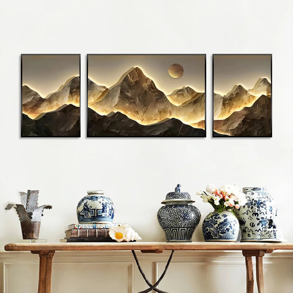 Gold Mountains Full Moon Wall Arts Prints Posters Classic Luxury Canvas Painting