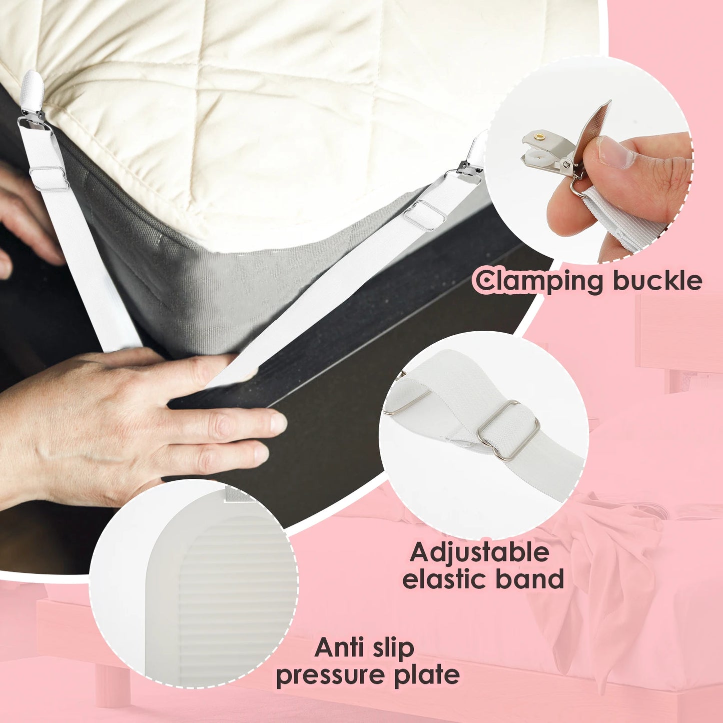 Bed Sheet Straps Adjustable Elastic Length Bed Sheet Holders Mattress Clip